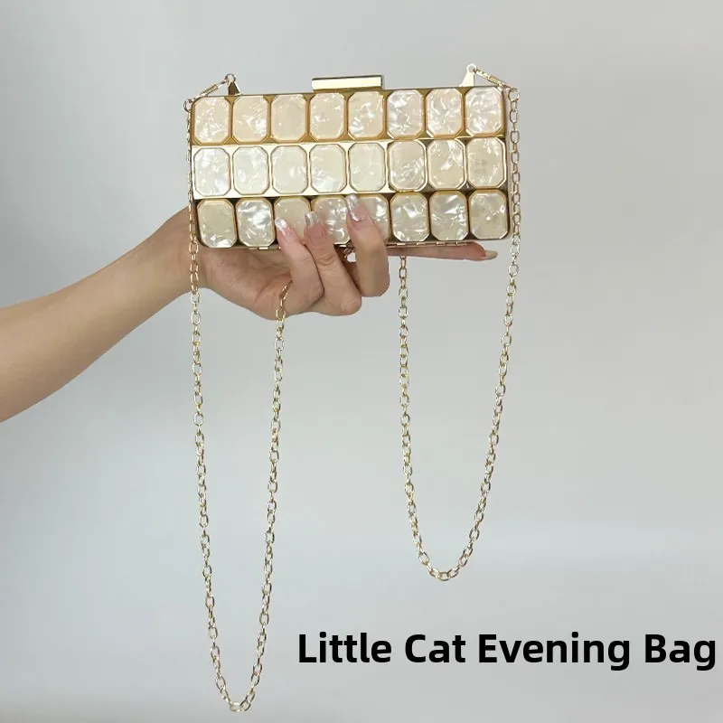 2025 New Korean Style Acrylic  Square Clutch Bag Evening Bag Fashion Lock Buckle Women's Handbag Casual Single Shoulder Bag