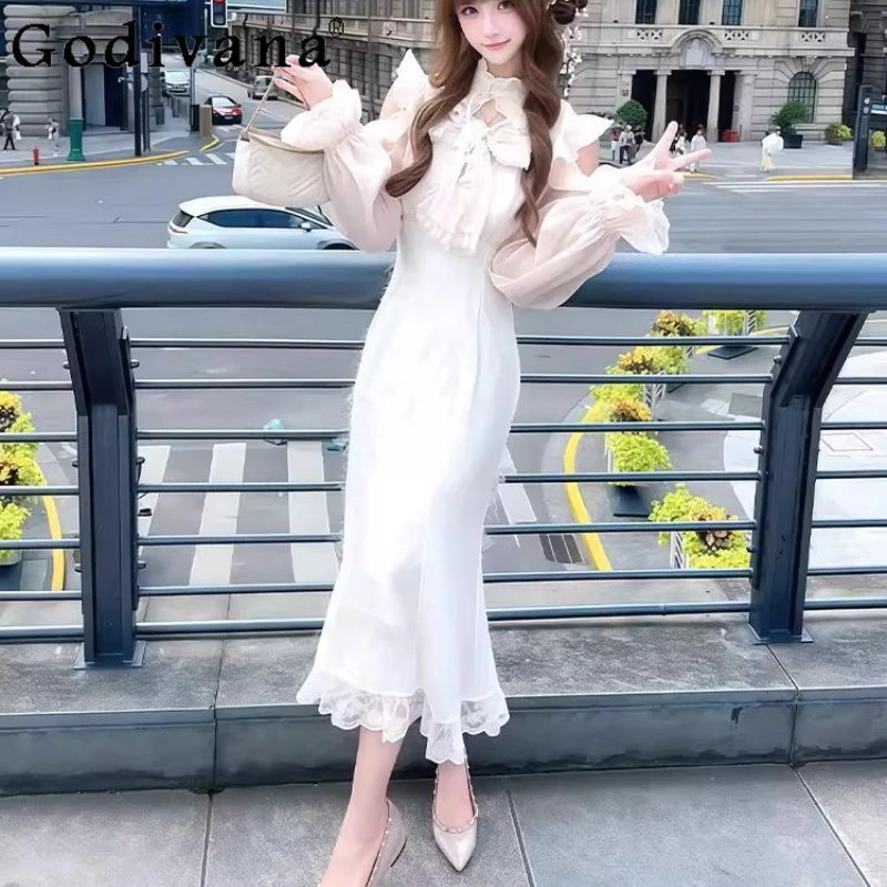 سلسلة واضحة الوردي Bowknot لوليتا فستان للنساء المرقعة الدانتيل حافة قبالة فستان باكتاف مفتوحة الإناث اليابانية الحلو فستان مكشكش