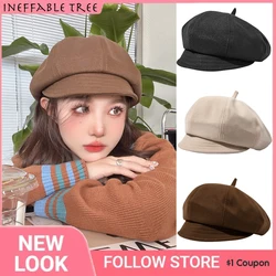 INS Japanischen Woolen Frühling Winter Frauen Ballon Gatsby Cap Achteckige Hüte Baskenmütze Ivy Visier Damen Britischen Hut Maler Kappen 2022