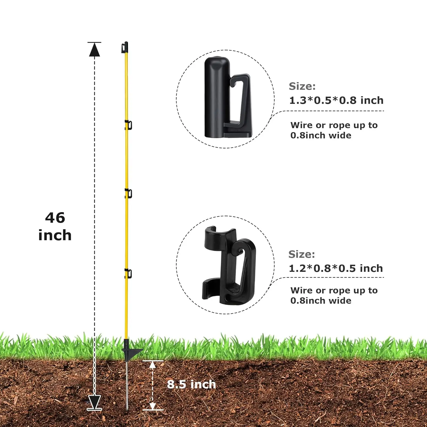Temporary Electric Fencing for Cows, Sheep, Dog - Fiberglass, Portable, 20 PCS