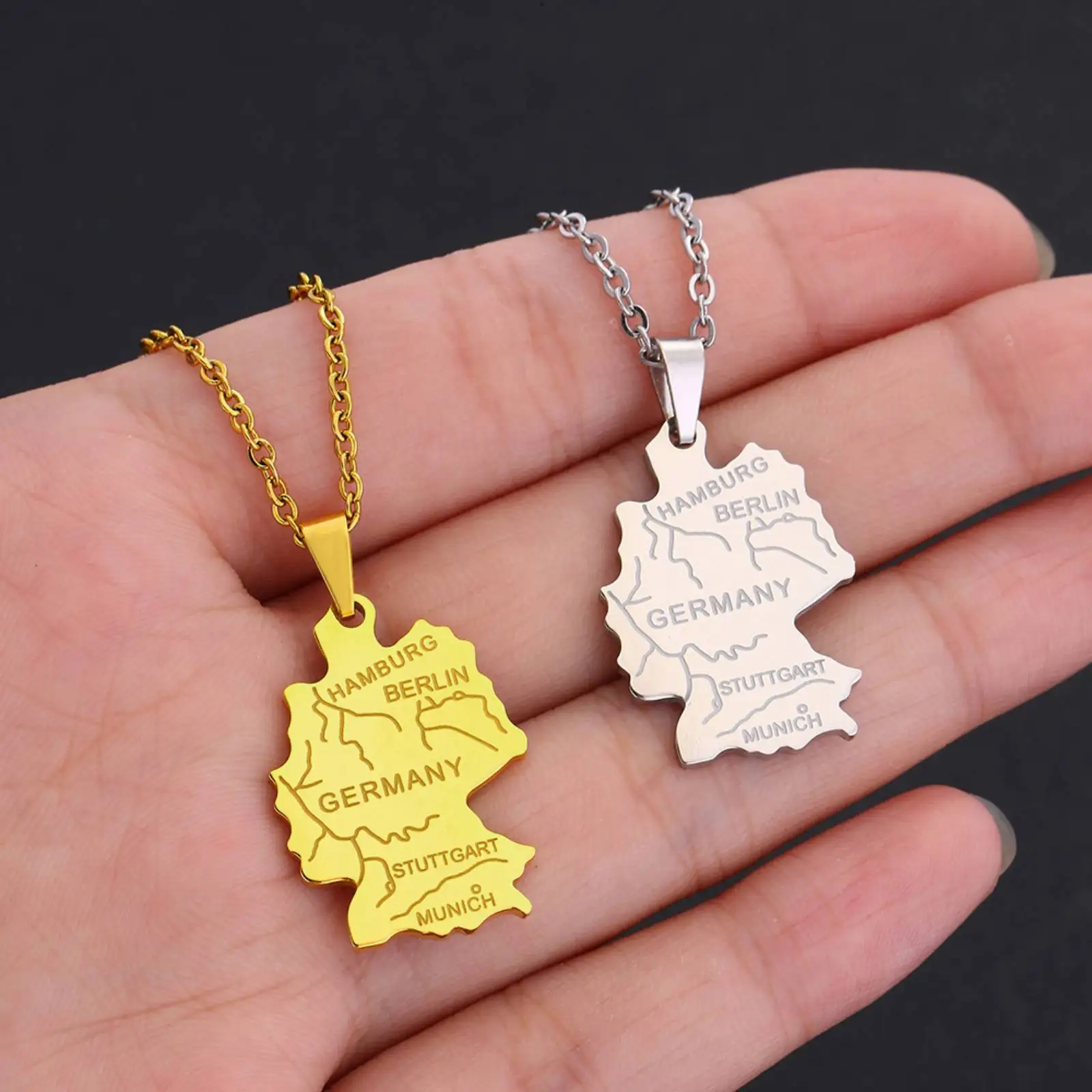 قلادة على شكل خريطة ألمانية ألمانيا العرقية مجوهرات من الفولاذ المقاوم للصدأ هدية للنساء والرجال #4
