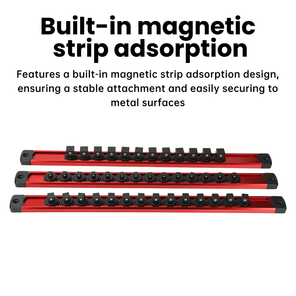 1 Stück 360 ° Schwenkbarer magnetischer Steckdosen-Organizer, 1/4 3/8 1/2 Zoll, Steckdosen-Clip, Schienenhalter, Steckdosen-Rack-Tablett, Handwerkzeuge, Blau, Rot ﻿ – Detail 2