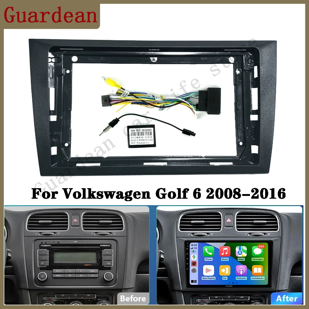 9 Inch Car DVD Frame  For Volkswagen Golf 6 2008-2016 Stereo Panel FrameAudio Dash Trim Facia Radio Player screen 2 Din Kit