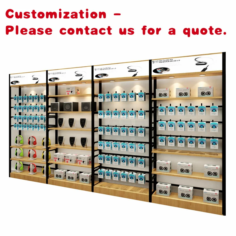 custom.Mobile Phone Shop Display Cabinet Accessories Counter Wall Iron Display Mobile Electronic Parts Steel Wood Shelf Display