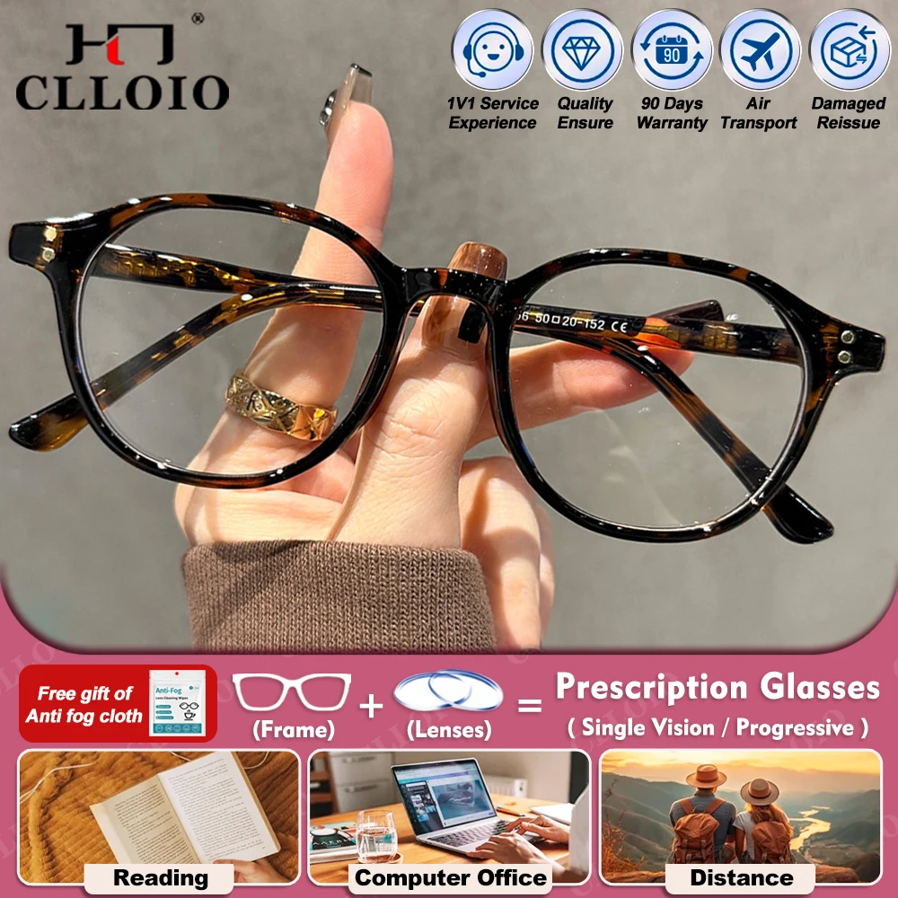 

CLLOIO Comfortable Women Round Design Myopia Prescription Glasses High Quality Anti Blue Light Progressive Computer Eyeglasses