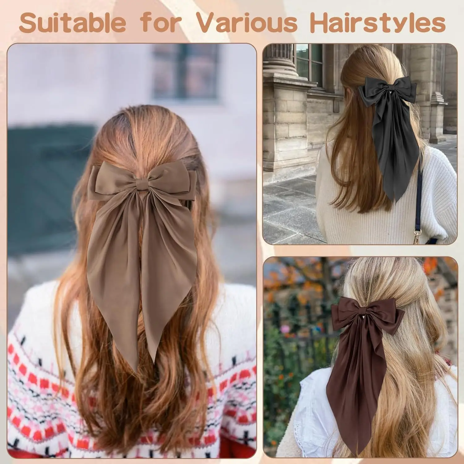 4Pcs large vintage ribbon bow hair clip color Ding series cloth scarves back head hair card spring clip hair accessories HA2710