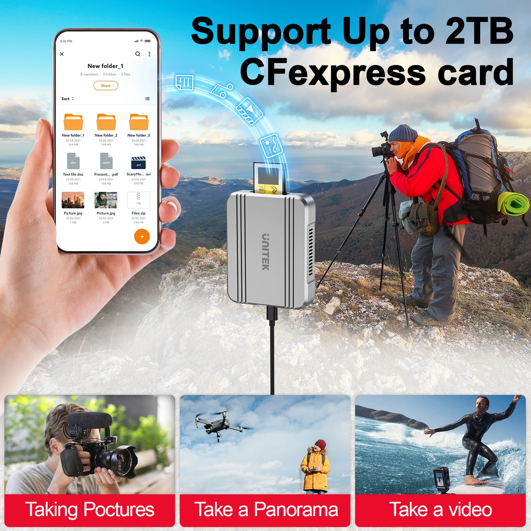 USB C 40Gbps Card Reader Type-C to CFexpress 4.0 Type B Card Support PCIe NVMe 4x4 Aluminum Alloy Housing for Android iPhone 17