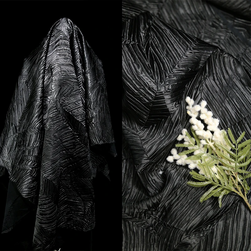 Black Composite Handmade Textured Fabric for Spring and Autumn Tops Jackets Skirts Clothing Fashion Designer Fabrics