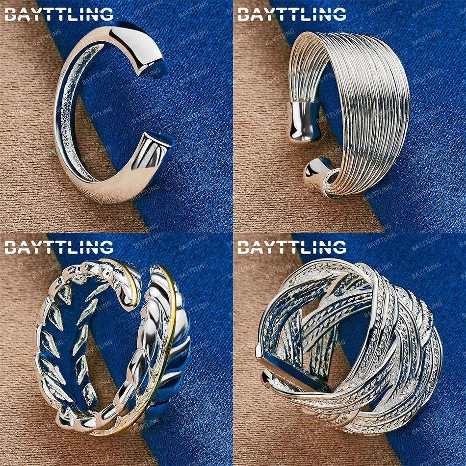 

Charming 925 sterling silver open exquisite feather braided ring women's gift temperament jewelry accessories