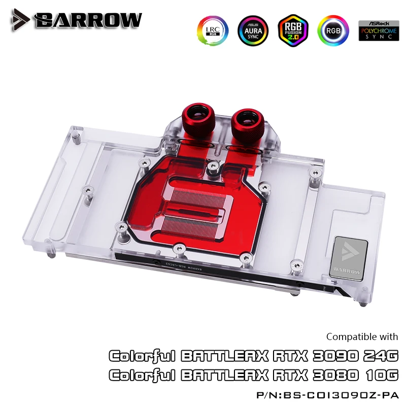 BARROW full coverage Water Block use for Colorful BRTTLEAX RTX 3090/3080 GPU Card Header A-RGB cooling Radiator block