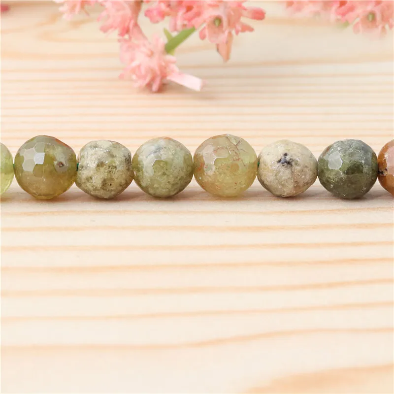 Natural Stone  Larimar Pink Opal Green Garnet Moonstone Agate Round Faceted Beads Size 8MM For Jewelry Making Diy Bracelet