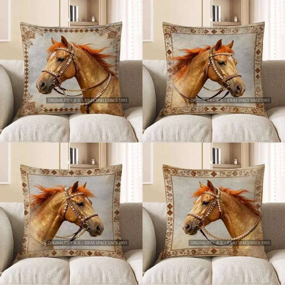 

2D Elegant Horse Pattern Digital Print Pillow Cover Pattern Cushion Cover Suitable For Sofa Bedroom Car Pillow Cover