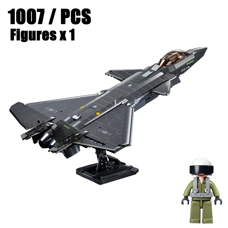 Sluban 1007PCS Modern Military 1:44 J-20 J-35 6th Gen Stealth Fighter Building Block Model | Gift Military Fans | No.B1187