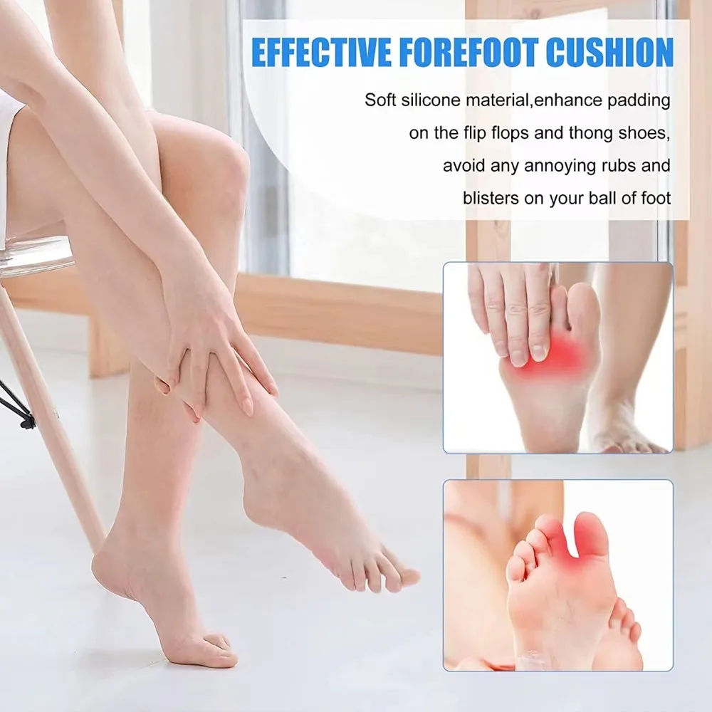 2Pcs Silicone Shoe Pads for Toe Protectors Anti-slip Flip Flop Sandals Forefoot Pad Gel Massage Slip Resistant Half Yard Insoles image 2