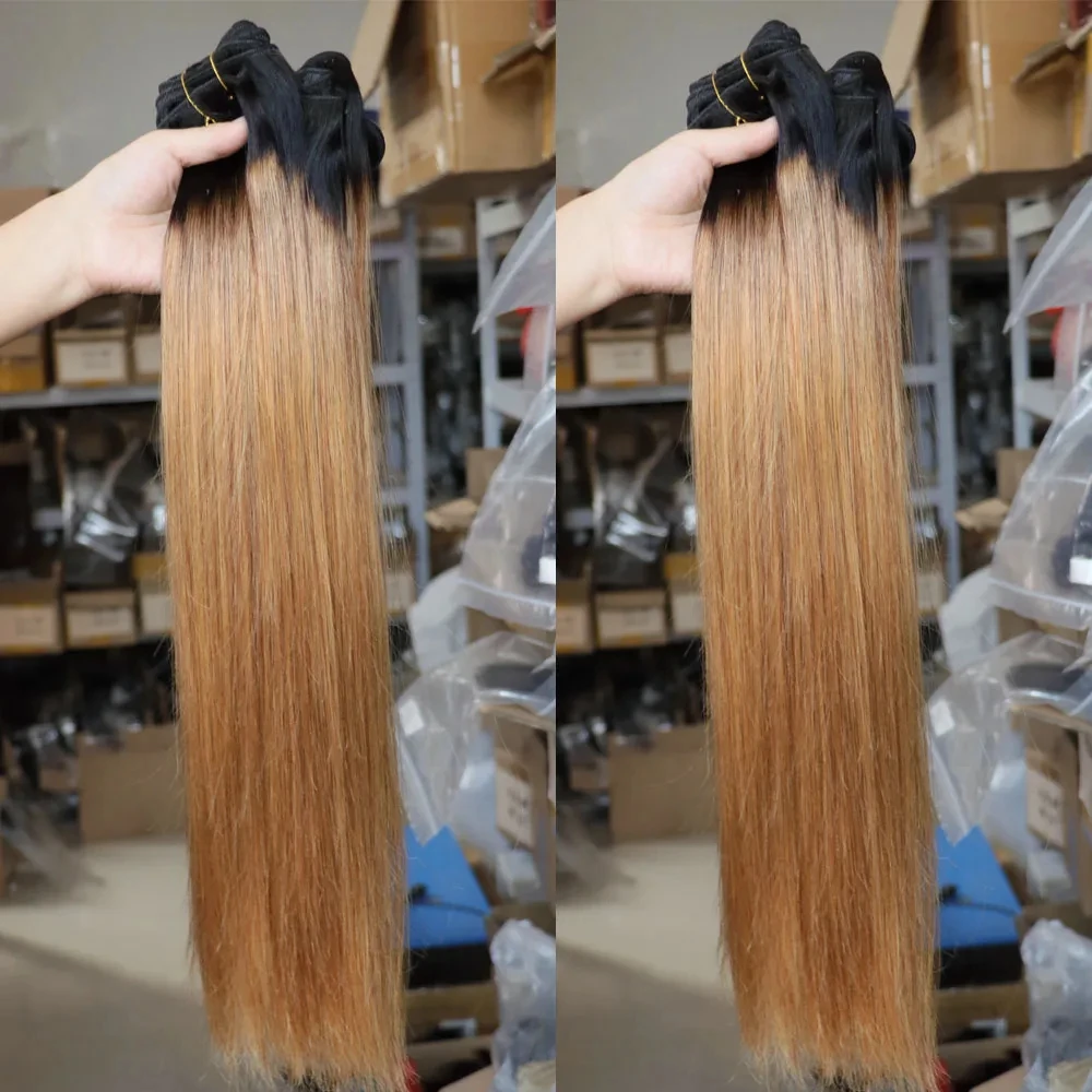 Capelli umani Remy vergini trama seta dritto peruviano oro Ombre biondo #27 colore uno due tre fasci di capelli affare tessitura dei capelli Remy