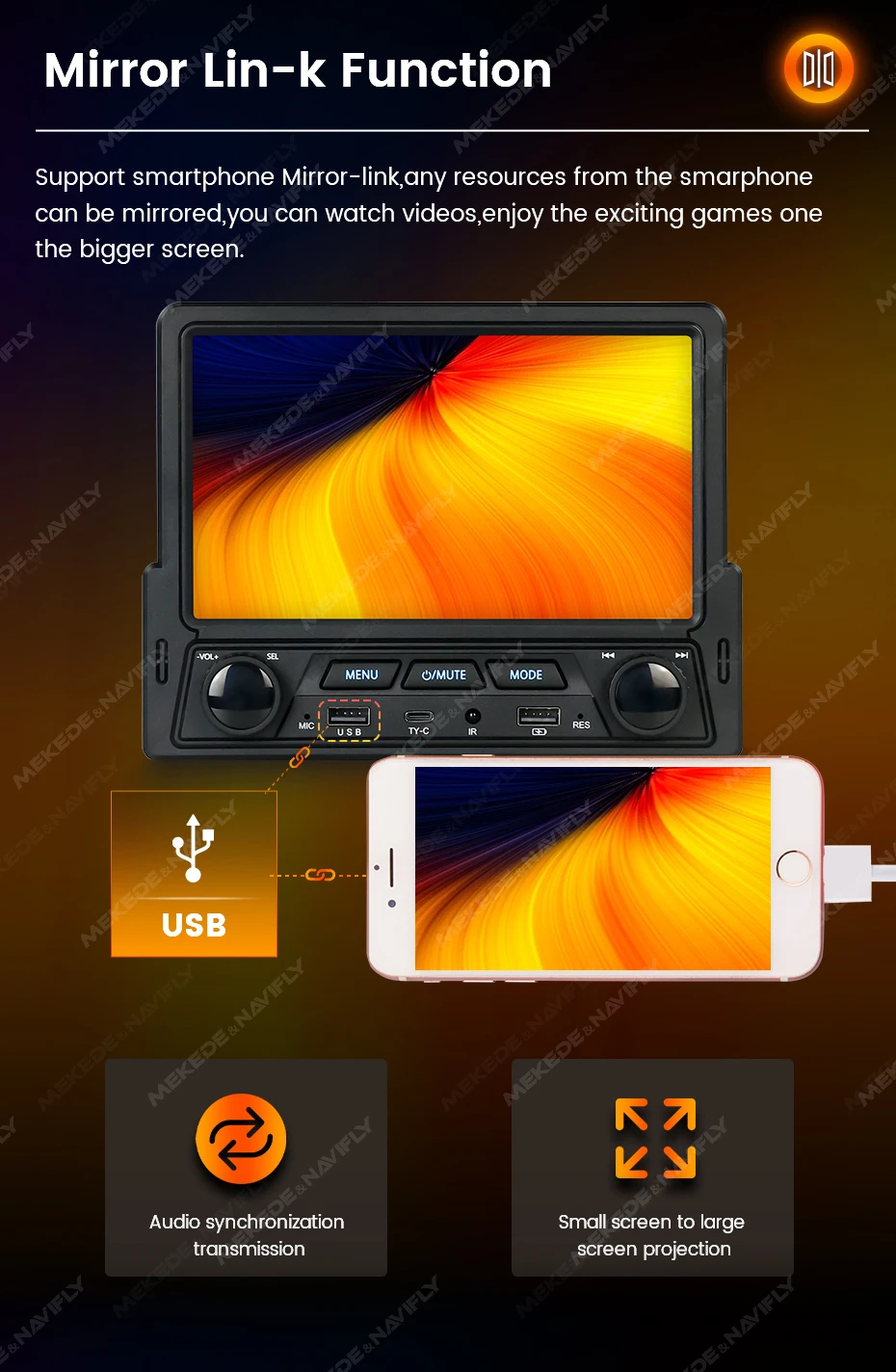 MEKEDE لشاشة اللمس العالمية 7 بوصة عالية الدقة مشغل وسائط متعددة HD فيديو ذكي BT عجلة القيادة التحكم راديو FM TDA7388