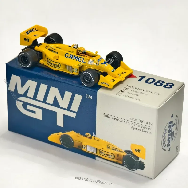 MINIGT 1:64 Diecast Lotus 99T #12 Ayrton Senna 1987 Monaco Grand Prix Winner Alloy Racing Car Model 1088 Collectible Gift