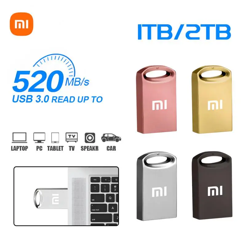 Xiaomi 2TB USB Flash Drive, 1TB 512GB logam kapasitas nyata stik memori Flash kecepatan tinggi penyimpanan untuk PC