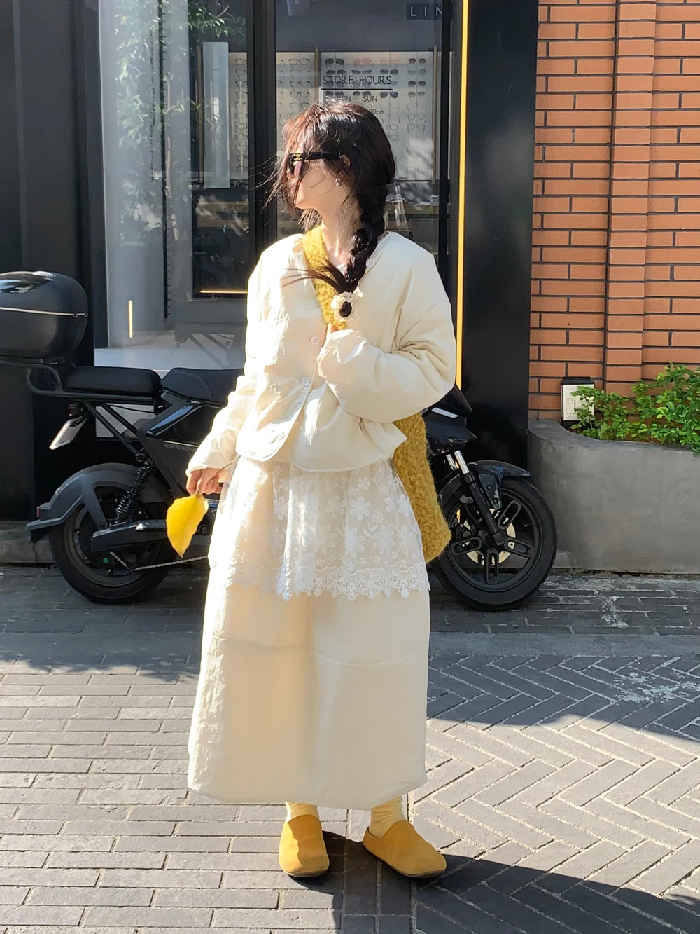 

Korean Sle Loose Two-Piece Set with Scarf Winter New Arrival Thin Cotton Jaet f Skirt Women's Faion Sweet Sle High...