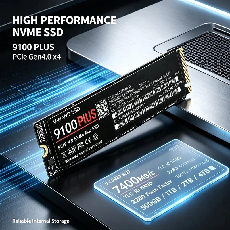 7400MB/s M.2 NVMe SSD 9100 PLUS PCIe Gen4.0 X4 TLC 3D NAND 1TB 4TB 2280 Internal Gaming Solid State Drive for PS5 PC Laptop