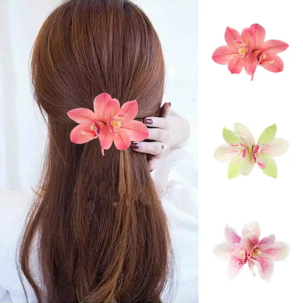 New Hawaii Orchid Flowers Hair Clips Bohemia Style Bridal Flowers Hair Hairpins Barrette For Wedding Decor Hair Accessories P3W0