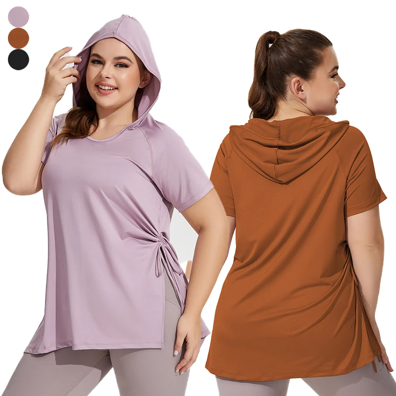 Women Loungewear Quick Dry Gym T Shirt Plus Size Fitness Top Breathable Running Workout Hoodie Curvy Women Sports Casual Clothes