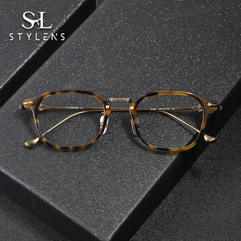 

STYLEN Fashion New Pure Titanium Plate Prescription Glasses Men and Women Retro Reading Glasses Anti Blue Light Optical 81069
