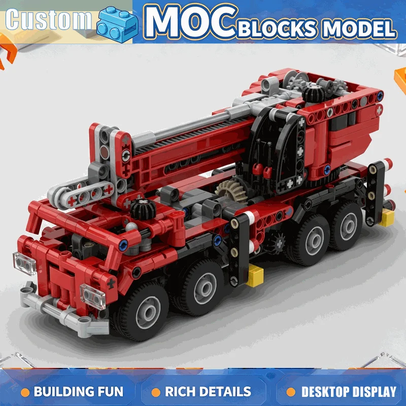 557PCS Compact Red Mobile Crane Building Blocks DIY Assembly Engineering Vehicle Model Mechanical Construction Collection Gift