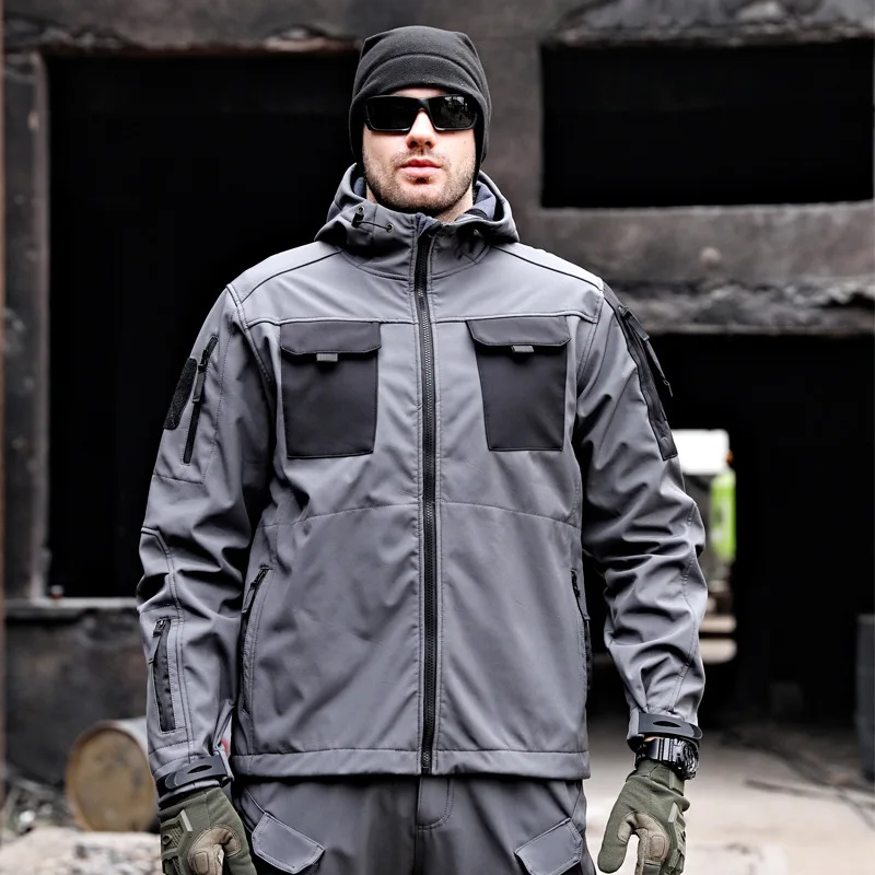 Chaquetas con capucha tácticas de piel de tiburón para hombre, abrigos de combate al aire libre impermeables, forro polar suave, múltiples