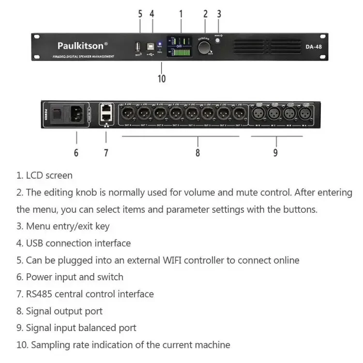 DA48 4 in 8 Out Digirate audo Processor Professioneel luidsprekerbeheersysteem Dsp audo Processor Spar