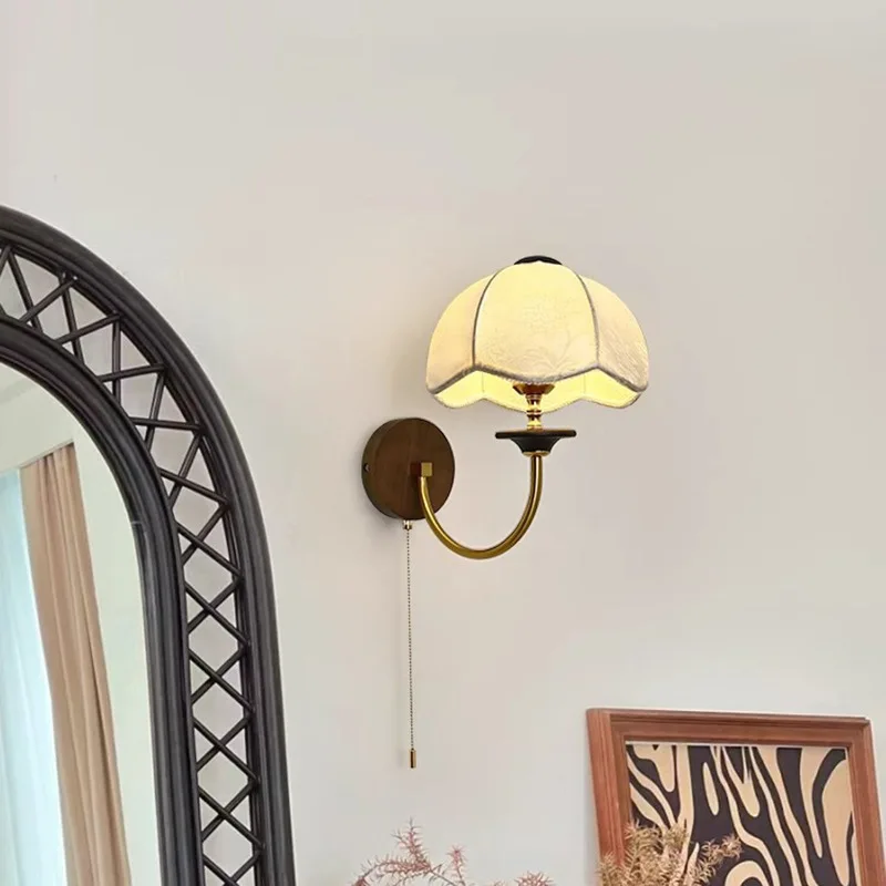 

French retro bedroom bedside wall lamp American medieval aisle corridor solid wood dining room lamp