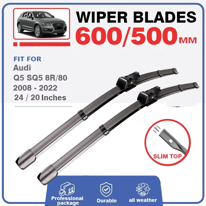 Front Rear Wiper Blades Set For Audi Q5 8R 80A SQ5 MK1 MK2 S Line 2008-2023 Windshield Windscreen 2010 2018 2019 2009 2021 2022