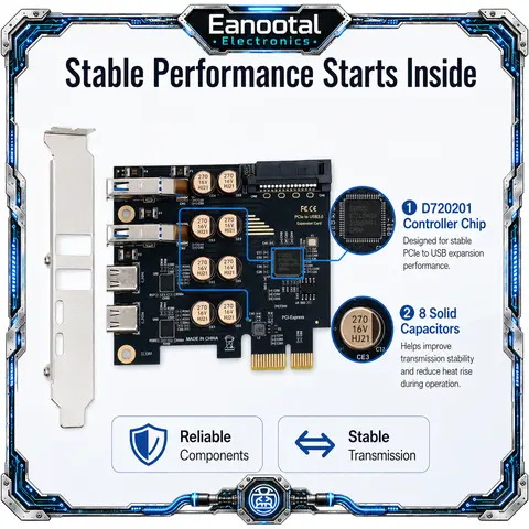 4 Port PCIe USB 3.0 Card 2 Type-A 2 Type-C 5Gbps D720201 SATA Power 4-Pin or No External Power