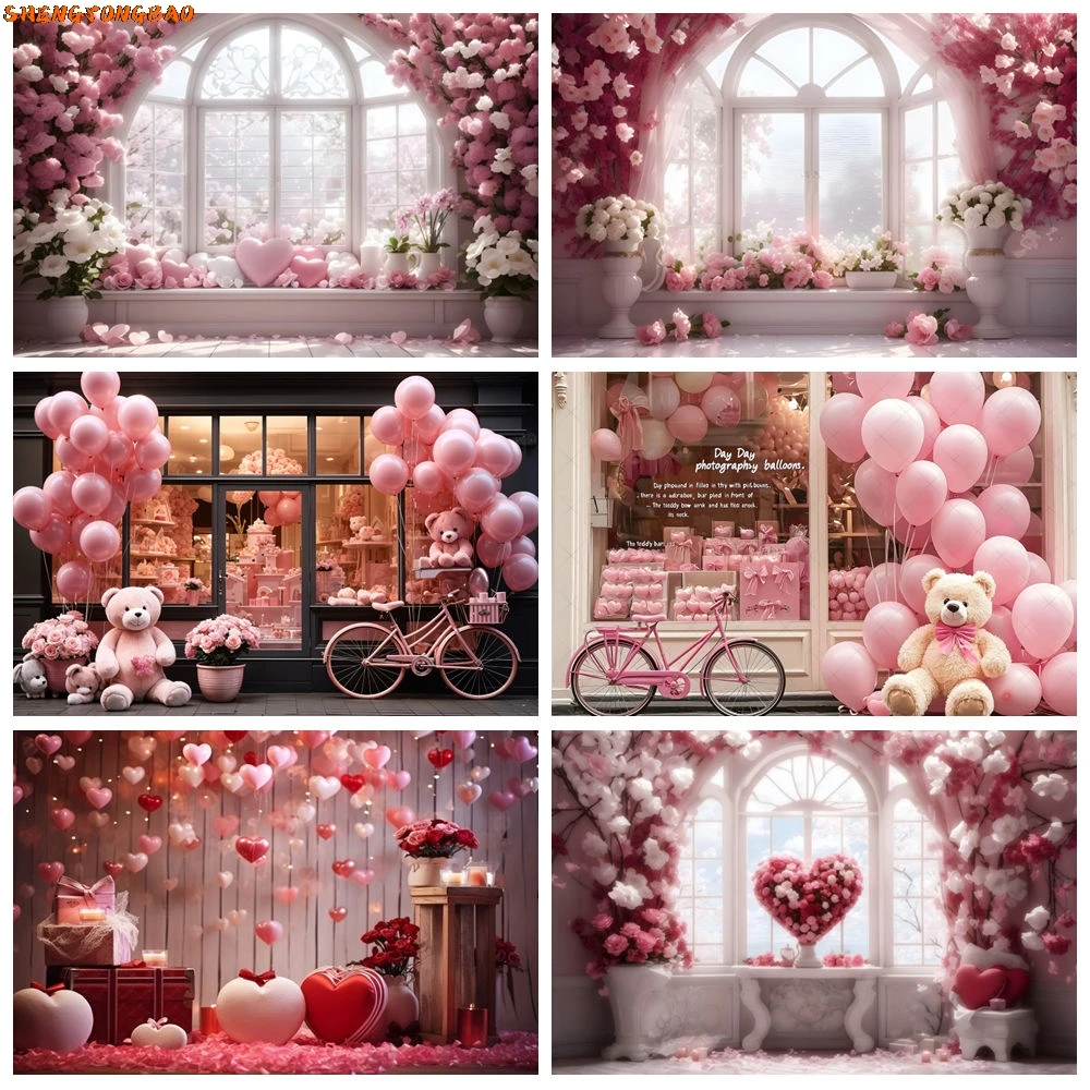 

Happy Valentine's Day Photography Backdrops Red Love Heart Balloon Rose Flower Wedding Party Background Decor Photo Studio Props