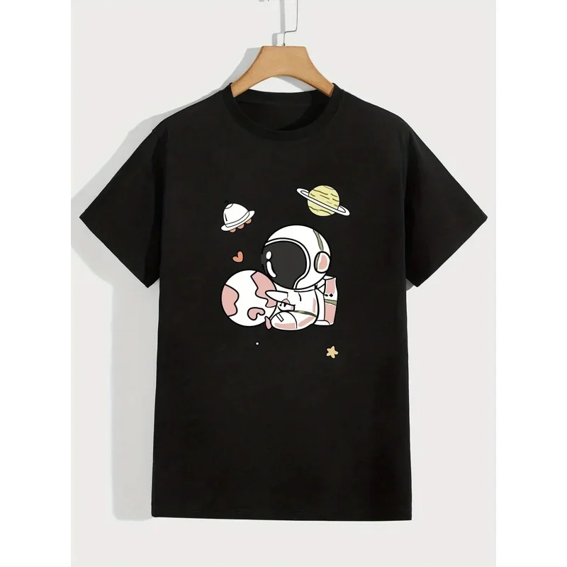 

Astronaut Print Tee Summer Round Neck Women's Short-sleeve T-shirt Casual Wear Men's Clothing