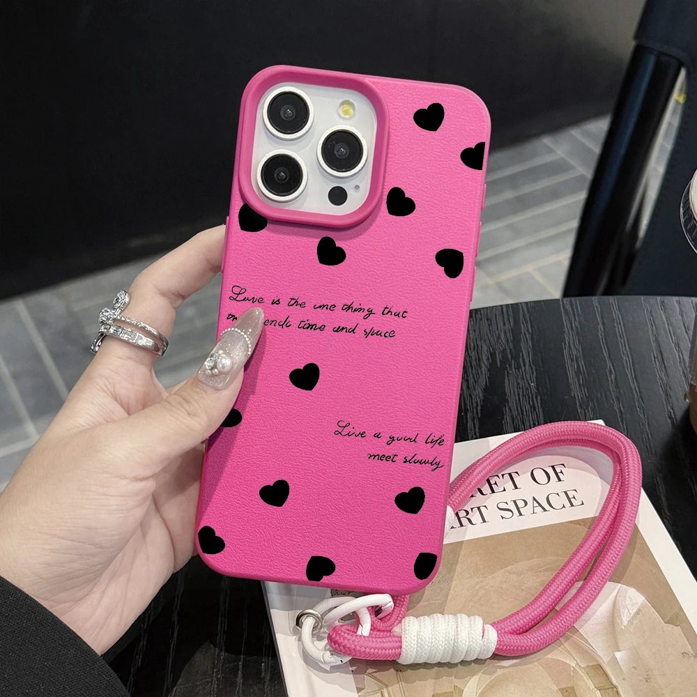 Herz-Minimalistisches INS-Handschlaufen-Kunst-Case für iPhone 13 11 12 Pro Max iPhone 15 17 14 16 XR 7 Plus Hüllen mit Lanyard Funda – Detail 9
