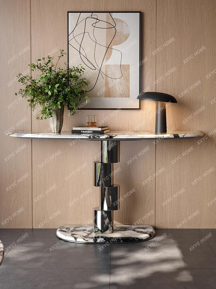 Light luxury modern minimalist ultra-narrow entrance table elephant white natural luxury stone entrance platform entry door