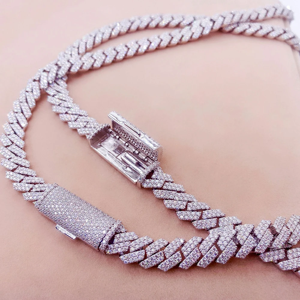 10mm High-end Moissanite Diamond Necklaces S925 Silver Cuban Link Chain Choker for Women Pass Tester with Certificate