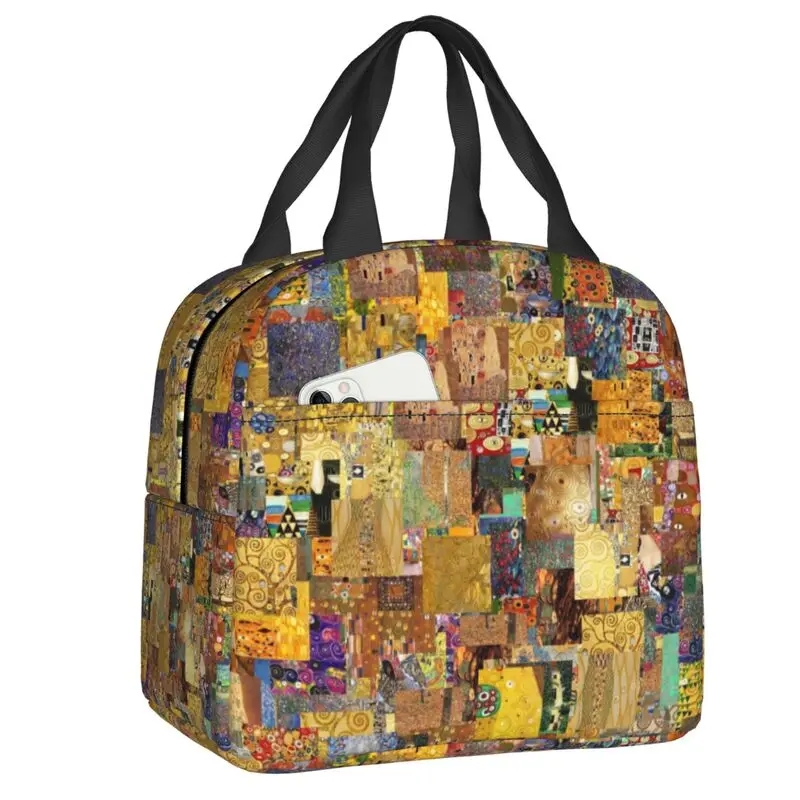 Gustav Klimt Painting Art Insulated Lunch Bags for Women Resuable Cooler Thermal Food Lunch Box Kids School Children