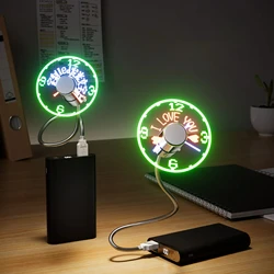 USB Clock Fan Portable With LED Time Display-Mini Flexible Cooling Fan with Switch for Desktop Laptop