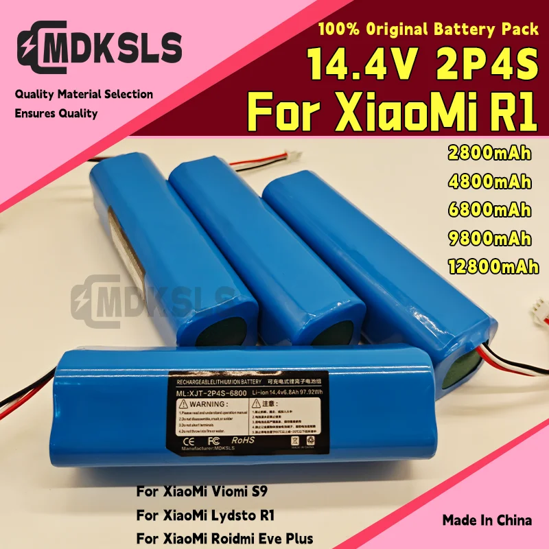 

For XiaoMi Viomi S9 Lydsto R1 Roidmi Eve Plus 14.4V 2026 100% Original lithium battery 2P4S 4800mAh 6800mAh 9800mAh 12800mAh