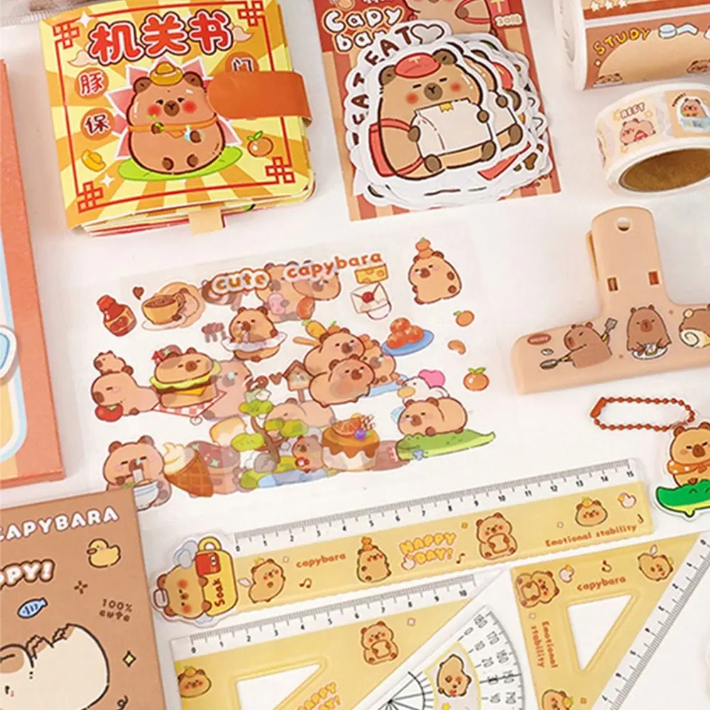 Juego de papelería de capibara de dibujos animados, juego de papelería escolar Kawaii de gran capacidad con bolsa de PVC, bolígrafos de agarre suave, 70/73/105 Uds.