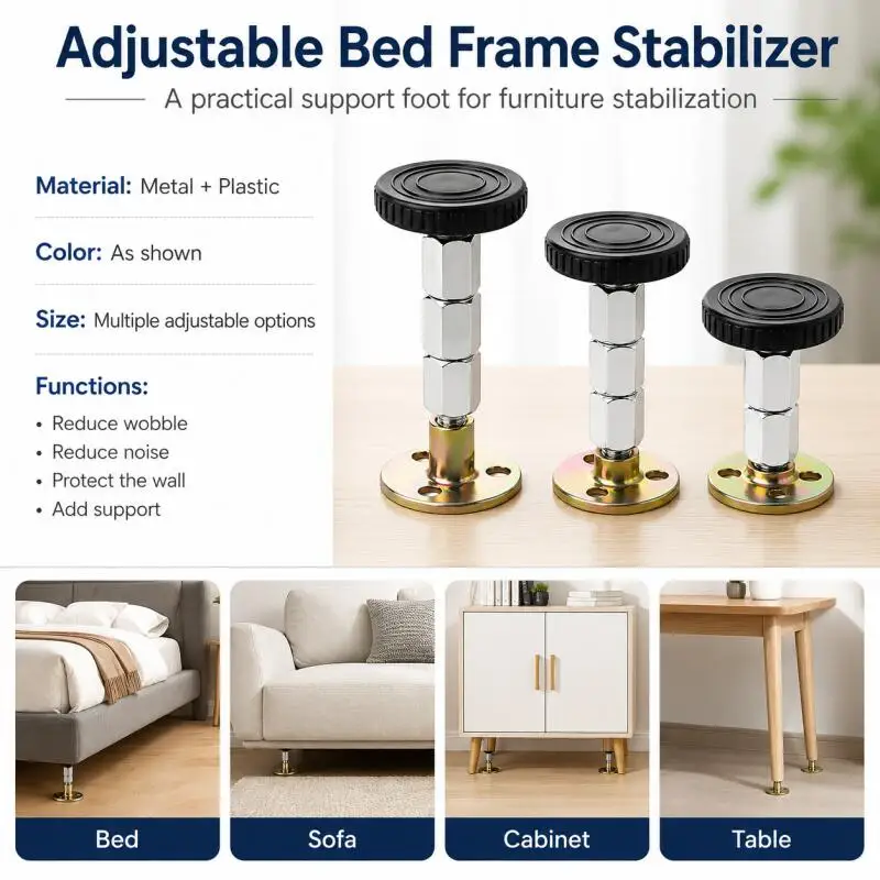 1/2/4/8pcs Adjustable Metal Furniture Leg Pads, Self-Adhesive Telescopic Support Wall Stabilizers Anti-Tremble Bed Frame Stopper