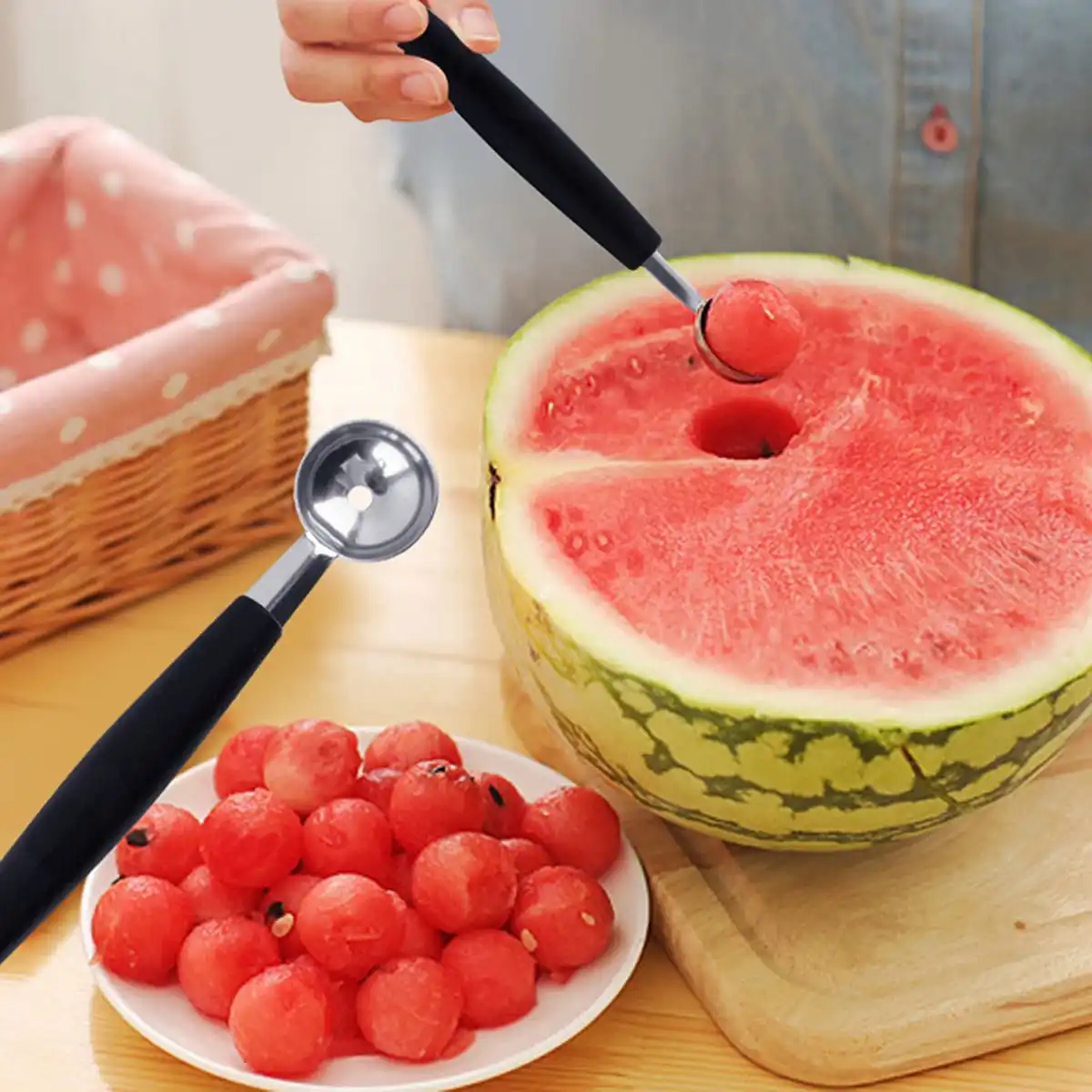 다기능 조각 칼 과일 수박, DIY 아이스크림, 큰 공 파기 스쿠프, 스테인리스 스틸 주방 도구, 2 in 1 Best5 다기능 조각 칼 과일 수박, DIY 아이스크림, 큰 공 파기 스쿠프, 스테인리스 스틸 주방 도구, 2 in 1 Best5