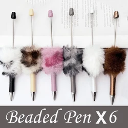 6Pcs leopard print Plush Beaded Pen Bead DIY Pen Plastic Beadable Pen Bead Pen School Office Writing Supplies Stationery