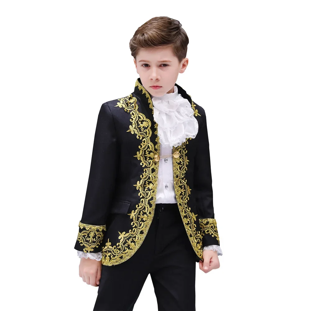 Victorian Prince Costume Kids Boys Formal Dress Outfit Stage Performance Medieval Noble Blazer Suit Court Jakcet Halloween view 2