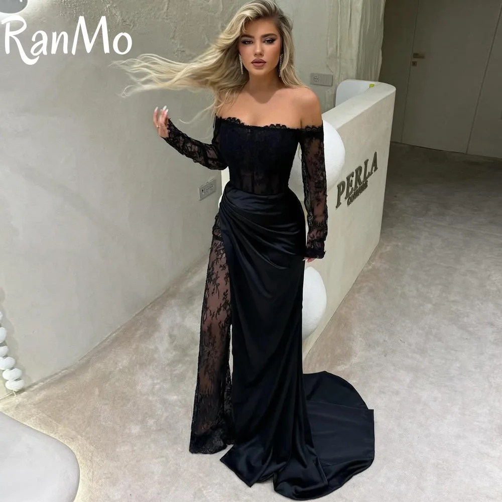 

Ranmo Off Shoulder Mermaid Evening Dress Jumpsuit Long Sleeve Wedding Party Dresses Customized Pleat Luxury Prom Gown Sleeveless