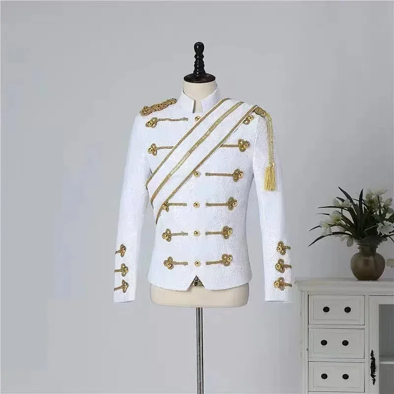 qq 123Men's Michael Jackson Top Medieval Vintage Gothic Punk Military Drummer Parade Jacket Marching Band Coat Costume