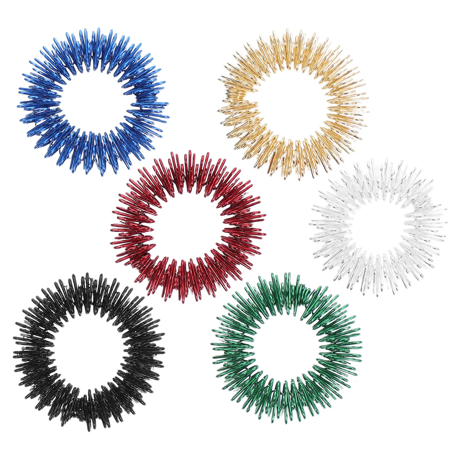 

Набор из 6 массажных колец для пальцев с шипами, инструмент для акупрессуры, снятие стресса, сенсорные игрушки для взрослых, подходят для людей с аутизмом