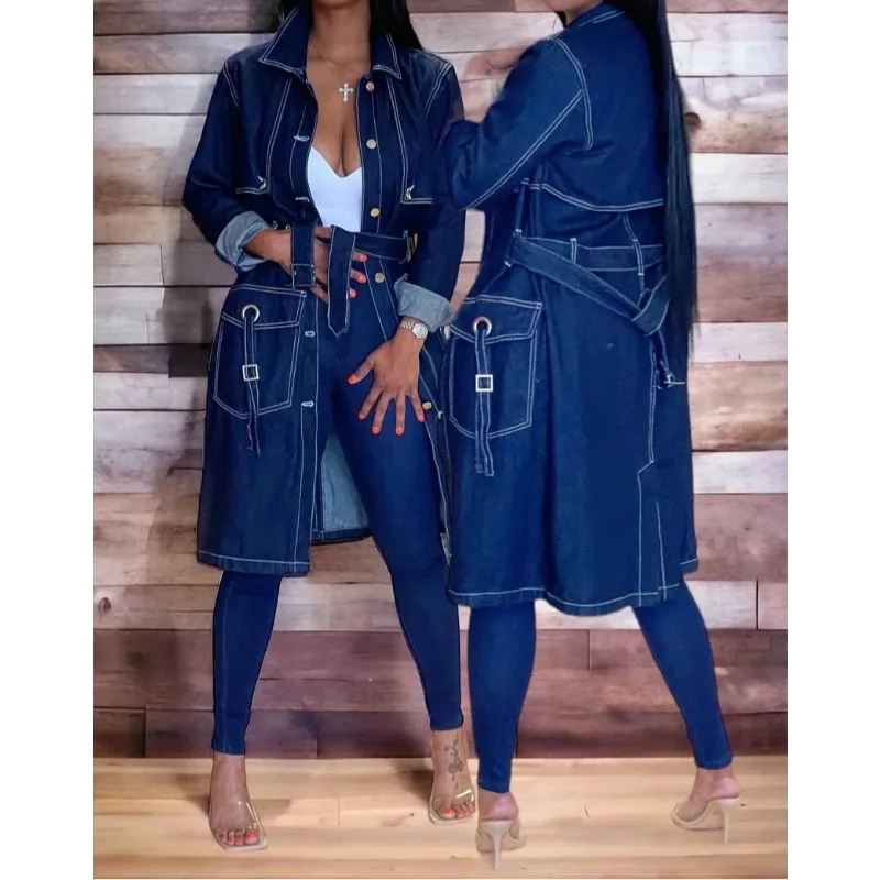 

2025 новый стиль джинсовая ветровка с длинными рукавами пальто кардиган джинсовый плащ